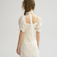 Cream White Square Neck Mini Dress Women With Puff Sleeves And Choker Tie R9453