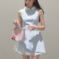 Light Blue Sleeveless Collared Mini Dress Women Tulle Layered Flare Dress R9359