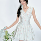 White Floral Print V Neck Mini Dress Women With Ruffle Trim And Bubble Skirt R9424