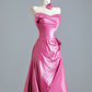 Rose pink strapless fitted A-line long ball gown R8371
