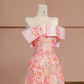 Pink floral print off-the-shoulder fitted A-line long ball gown/bridal dress R8395