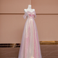 Light pink off-the-shoulder sequined fitted long ball gown, bridal dress R8425