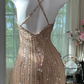 Light pink sequined halter-neck fitted bodycon long ball gown R7605