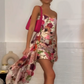 Retro floral print tube top waist slim hip skirt homecoming dress R5460
