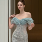 Green one-shoulder slim waist sexy hip skirt homecoming dress R4348