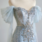 Light blue off-the-shoulder fitted waist bodycon sexy long ball gown R8195
