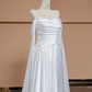 White satin off-the-shoulder fitted long elegant ball gown/bridal dress R8338