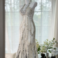 White halter-neck, fitted waist, long, elegant sequined ball gown R7644