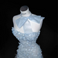 Light blue tube top slim waist fairy sexy long skirt, prom dress R5655