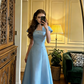 Light champagne-colored fitted A-line long ball gown R8572