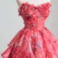 Pink floral strapless cinched waist ball gown with a full skirt R8230