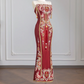 Red strapless embroidered vintage floral pattern fitted long ball gown/bridal dress R8250