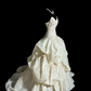 Ivory white strapless fitted waist puffy cake skirt long ball gown R6650