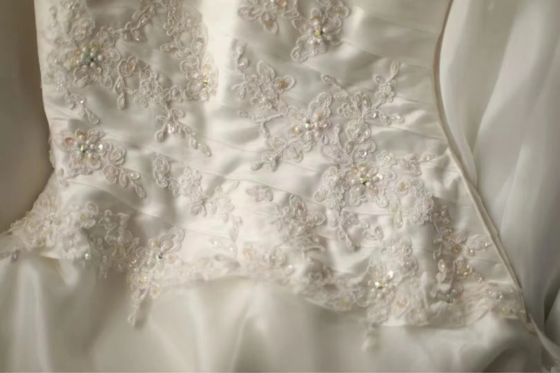 White strapless, fitted A-line long ball gown/bridal dress R6730