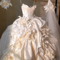 Champagne color suspender waist slim fit puffy skirt bridal dress R5697