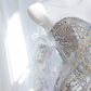 Champagne-colored, rhinestone-embellished, strapless, fitted, long ball gown/bridal dress R8856