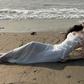 White halter-neck fitted elegant long sexy ball gown R8053