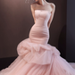 Light pink tube top waist slim hip fishtail sexy long dress ball gown, bridal gown R6031