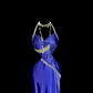 Sexy long ball gown with blue halter neck and exposed waist design R6610