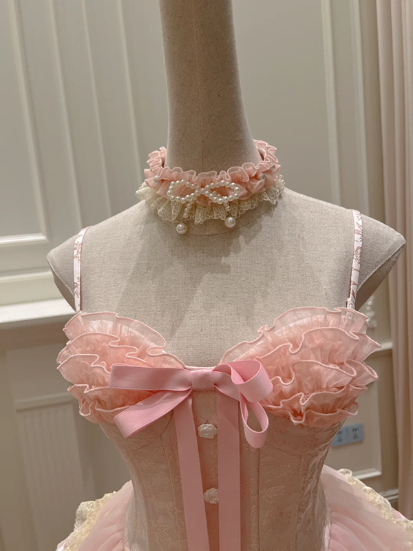 Pink suspender waist puff cake skirt homecoming dress R5039