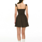 Brown Plaid Ruffle Strap Mini Dress Women Summer High Waist A Line Dress R9392