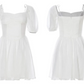 White Tulle Mini Dress Women With Puff Sleeves And Square Neck R9484