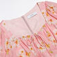 Pink Floral Print Mini Dress Women With Puff Sleeves And Square Neck R9481