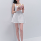 White French Hepburn Style Mini Dress Women With Square Neck And Bow Detail R9411