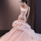 Light pink tube top waist slim hip fishtail sexy long dress ball gown, bridal gown R6031