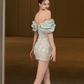 Green one-shoulder slim waist sexy hip skirt homecoming dress R4348