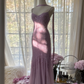 Light purple halter-neck fitted bodycon long ball gown R7725