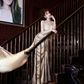 Champagne Halter Neck Waist-Cinched Fitted High-Slit Elegant Prom Dress R7089