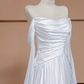 White satin off-the-shoulder fitted long elegant ball gown/bridal dress R8338