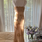 Light brown halter-neck long ball gown R7756