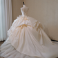 Champagne color suspender waist slim fit puffy skirt bridal dress R5697