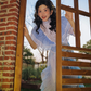 Light blue flutter sleeve fitted waist vintage ball gown R7262