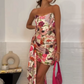 Retro floral print tube top waist slim hip skirt homecoming dress R5460