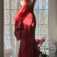 Red halter-neck fitted bodycon long ball gown R7685