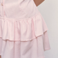 Baby Pink Button-Front Shirt Dress with Puff Sleeves, Tiered Ruffle Hem and Back Smocked Waist R9251