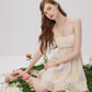 Pastel Yellow Floral Print Cami Mini Dress Women With Smocked Waist And Tie Straps R9491