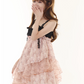 Black And Pink Tiered Ruffle Cami Dress Women With Lace Straps And Floral Print R9418