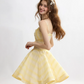 Yellow Striped Cami Dress Women With Ruched Bust And A-Line Mini Skirt R9455