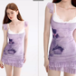Lavender Floral Mesh Cami Mini Dress With Ruffle Trim And Ruched Skirt R9286