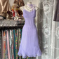 Light purple checkered halter-neck fitted A-line midi ball gown R7836