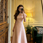 Light champagne-colored fitted A-line long ball gown R8572