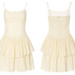 Yellow Ditsy Floral Cami Mini Dress Women With Tiered Ruffle Skirt R9474