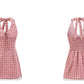Retro Pink Gingham Halter Mini Dress with Heart Detail R9173