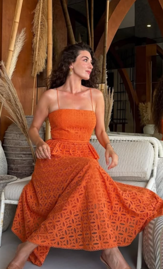 Vibrant Cut-out Pattern Prom Gown , Orange Women's Maxi Evening Dress Party Dress RS2697