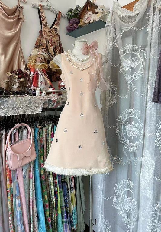 Light pink sleeveless fitted waist sexy A-line short prom dress R7489