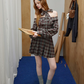Preppy Plaid Off-Shoulder Mini Dress With Neck Bow Detail And Puff Sleeves R9308